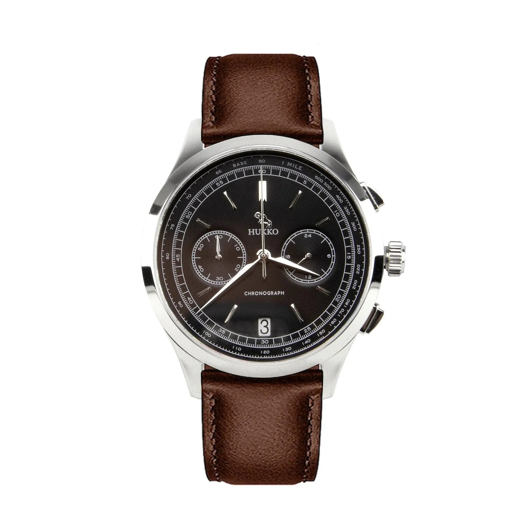 Aviator Mørk urskive og mocha rem - Hukko Copenhagen
