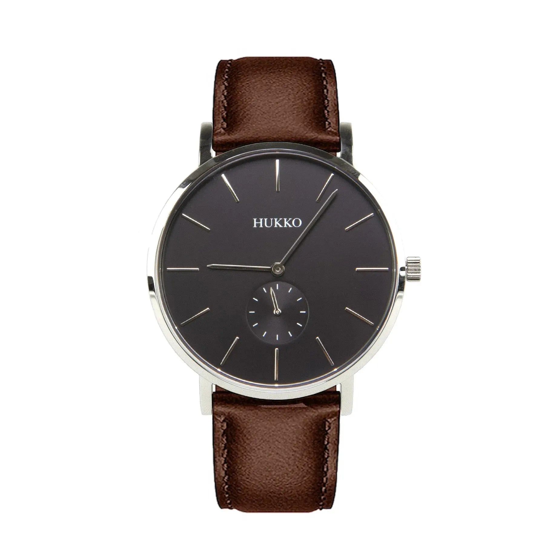 Classic Mørk urskive, sølv urkasse og mocha rem - Hukko Copenhagen