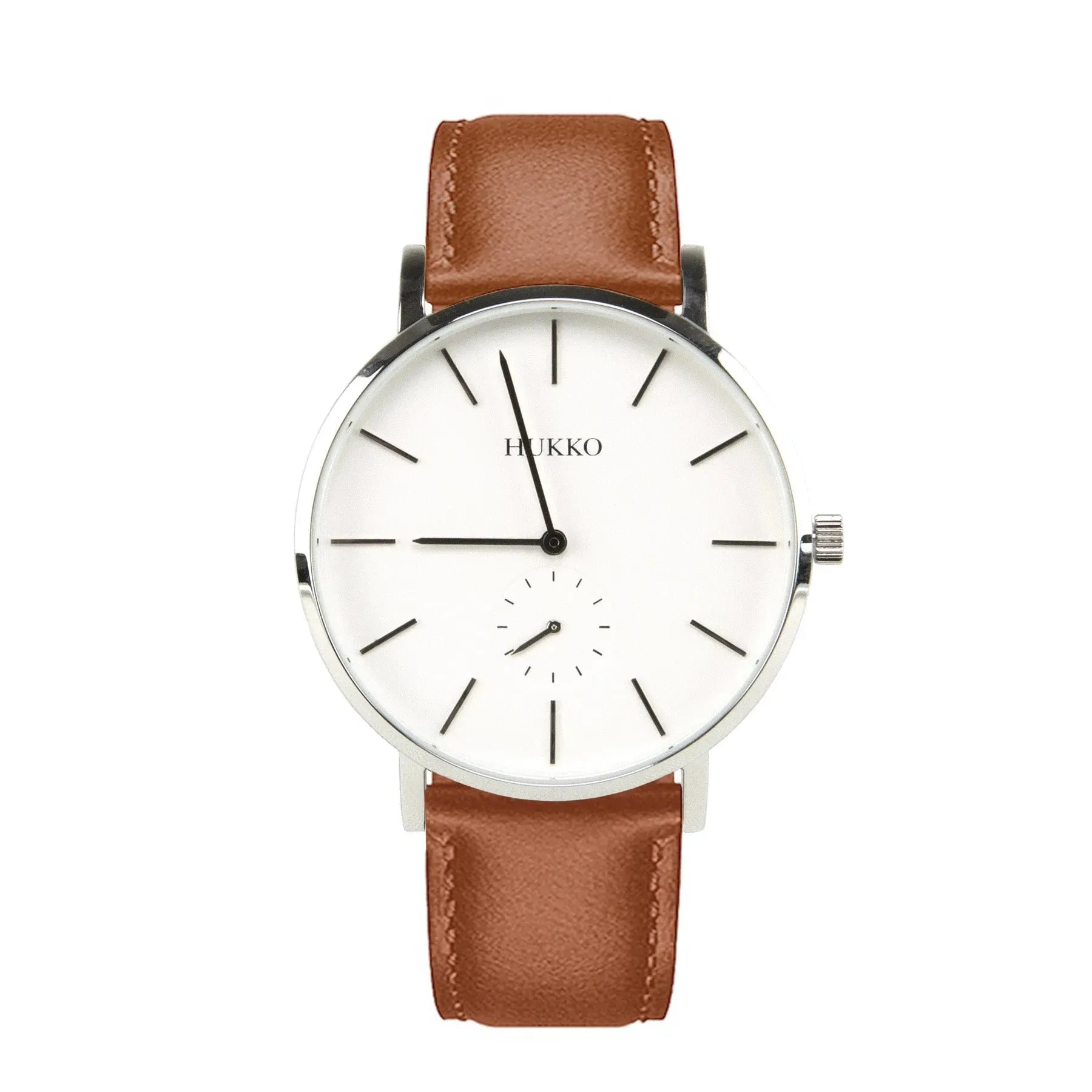 Classic Lys urskive, sølv urkasse og cognac rem - Hukko Copenhagen