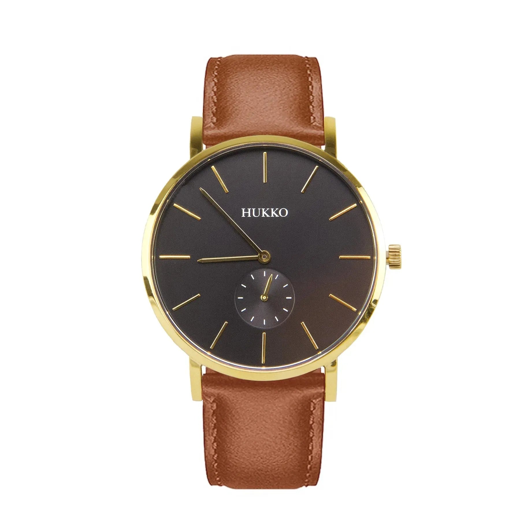 Classic Mørk urskive, guld urkasse og cognac rem - Hukko Copenhagen