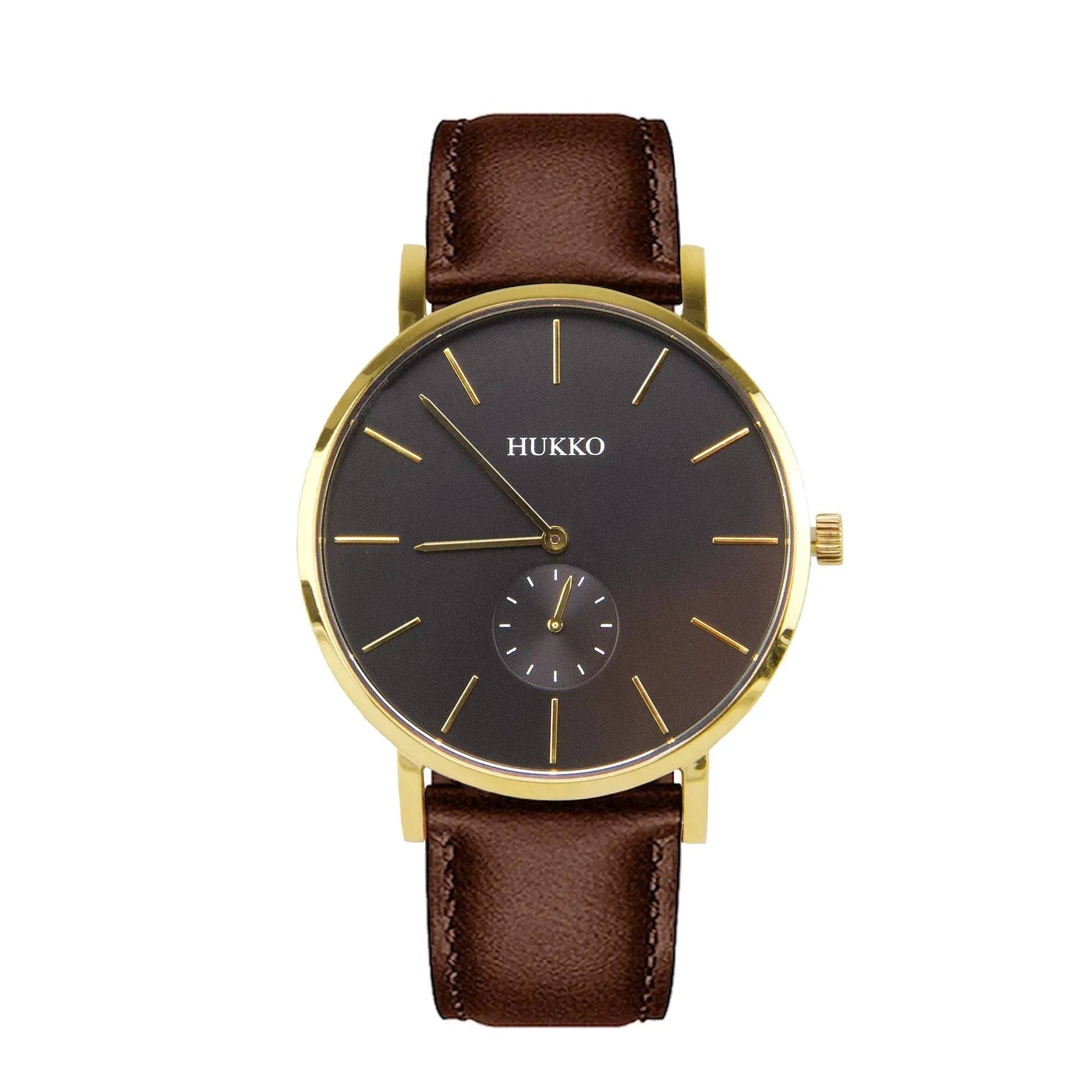 Classic Mørk urskive, guld urkasse og mocha rem - Hukko Copenhagen