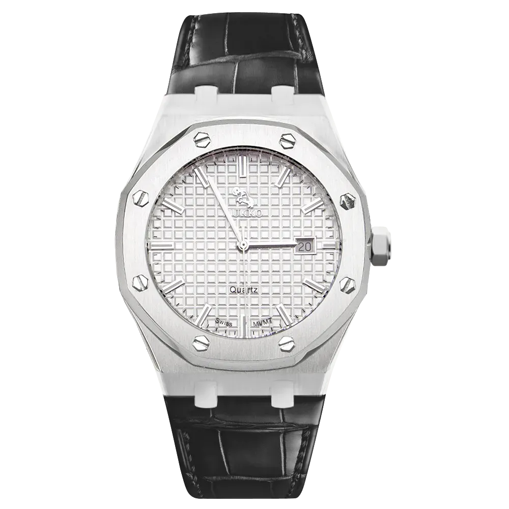 Majesty II Lys urskive, sølv urkasse og sort rem